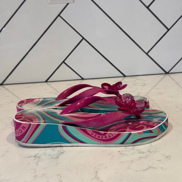 BCBGeneration platform flip flops pink gem flower accent size 10 Y2K baddie - Picture 4 of 9